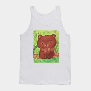 Little bear in the forest with mushrooms Tank Top